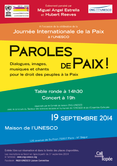 Paroles de paix, UNESCO 2014