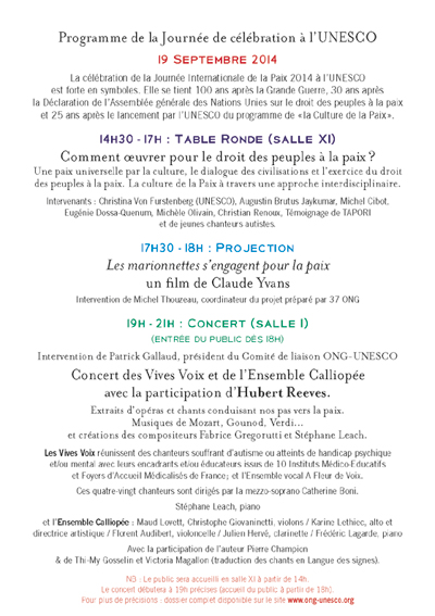  Paroles de paix, Unesco 2014